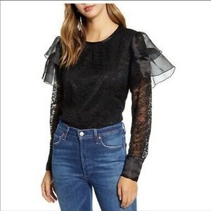 NWT Rachel Parcell black lace long sleeve blouse